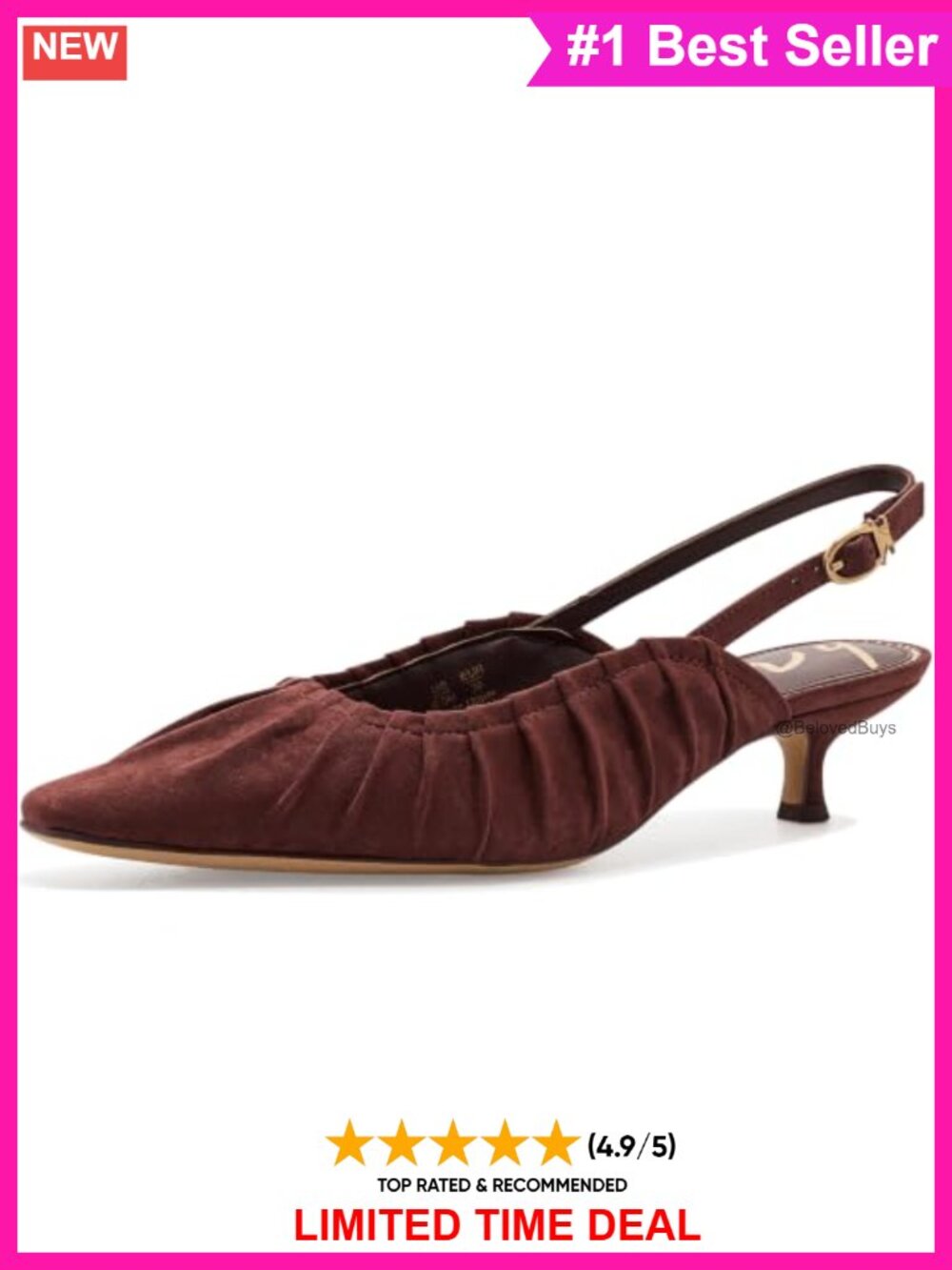 Kitten Heel Slingback Pleated Pump Business Casual Closed Toe